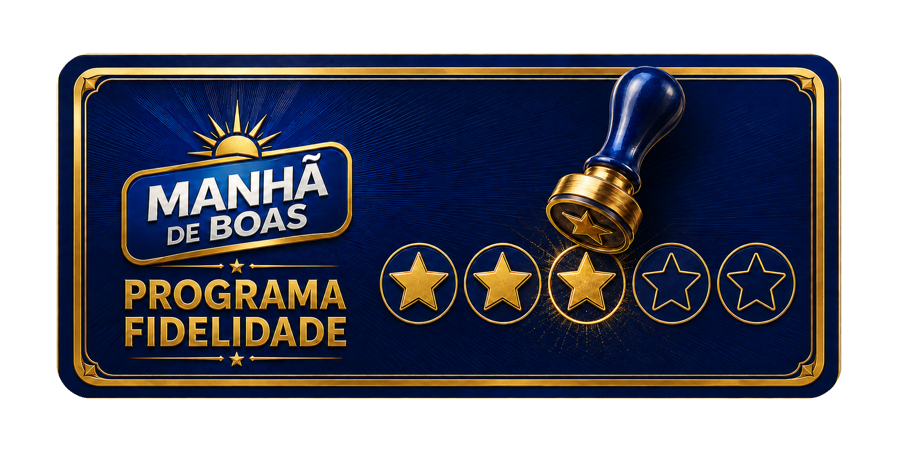 Cartão do Programa Fidelidade Manhã de Boas com três estrelas carimbadas e duas disponíveis